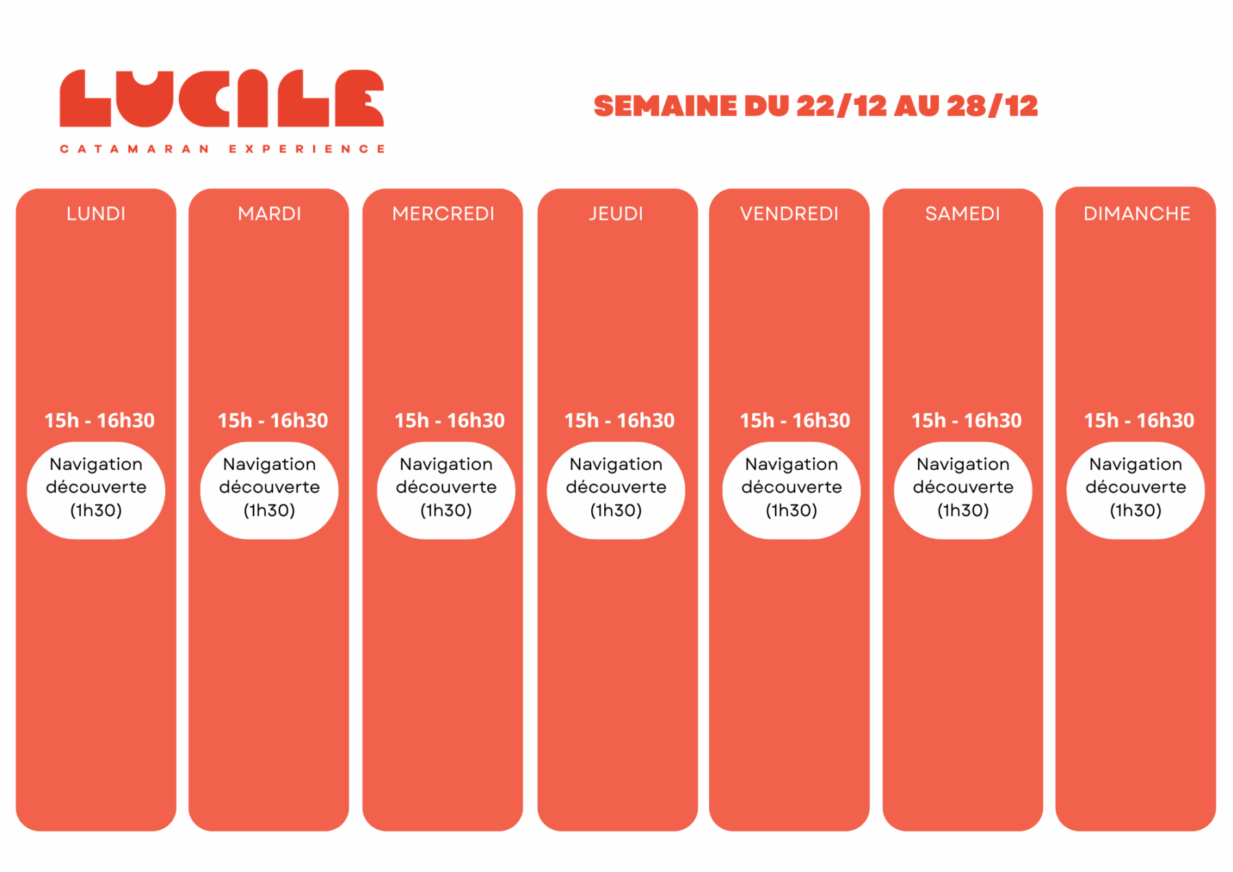 Planning de décembre S4, Catamaran Lucile Experience