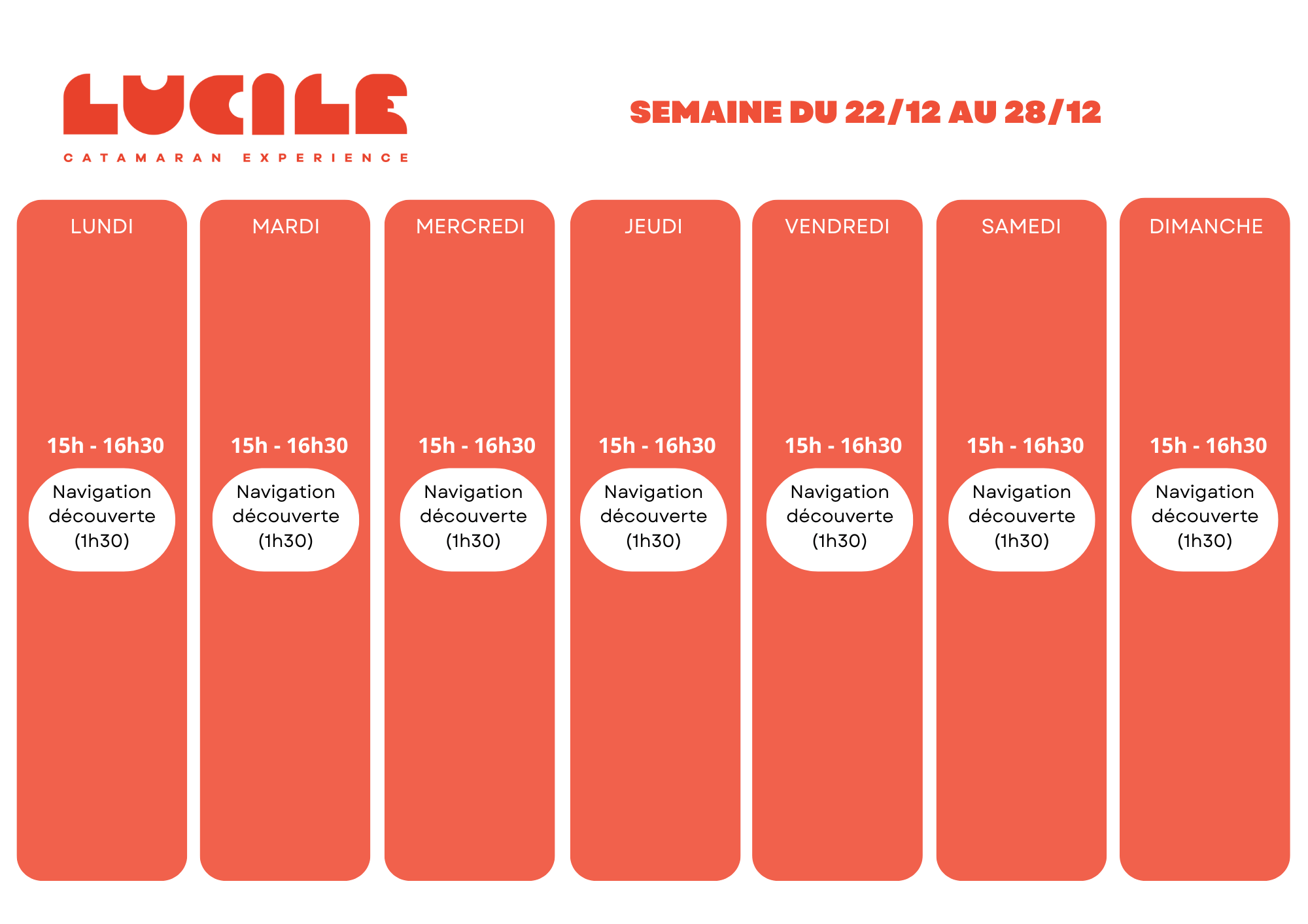 Planning de décembre S4, Catamaran Lucile Experience